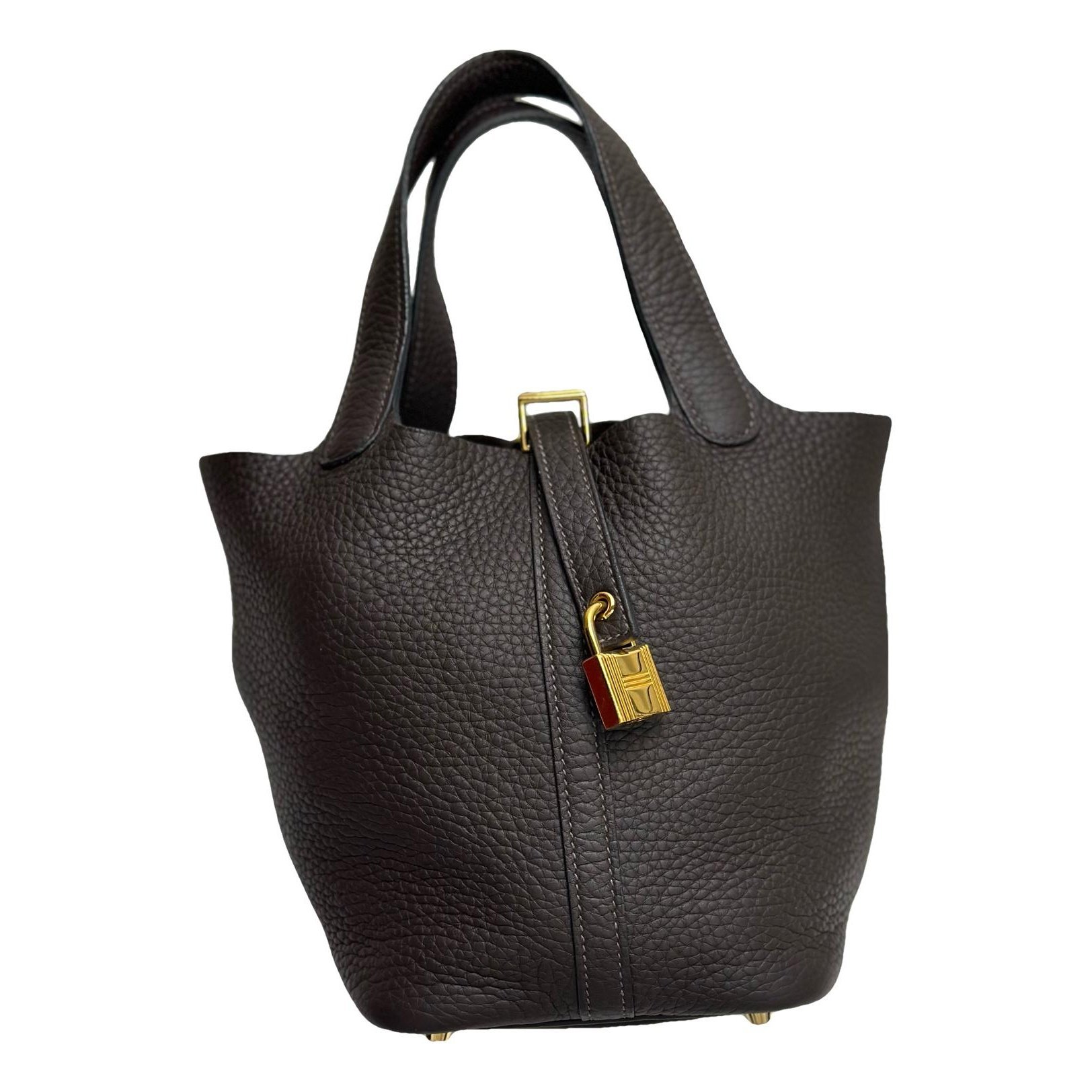 Hermes Picotin Handbag Ebene Clemence Leather