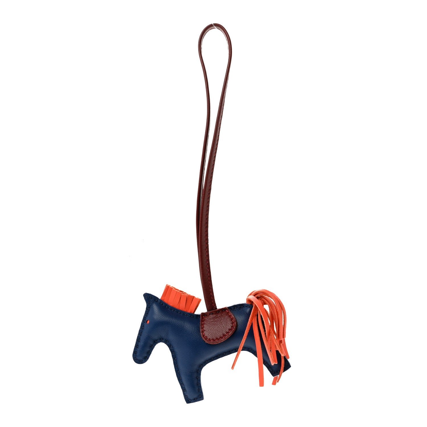 Hermes Milo Lambskin Grigri Rodeo Horse Bag Charm PM Bleu France Cornaline Rouge Sellier