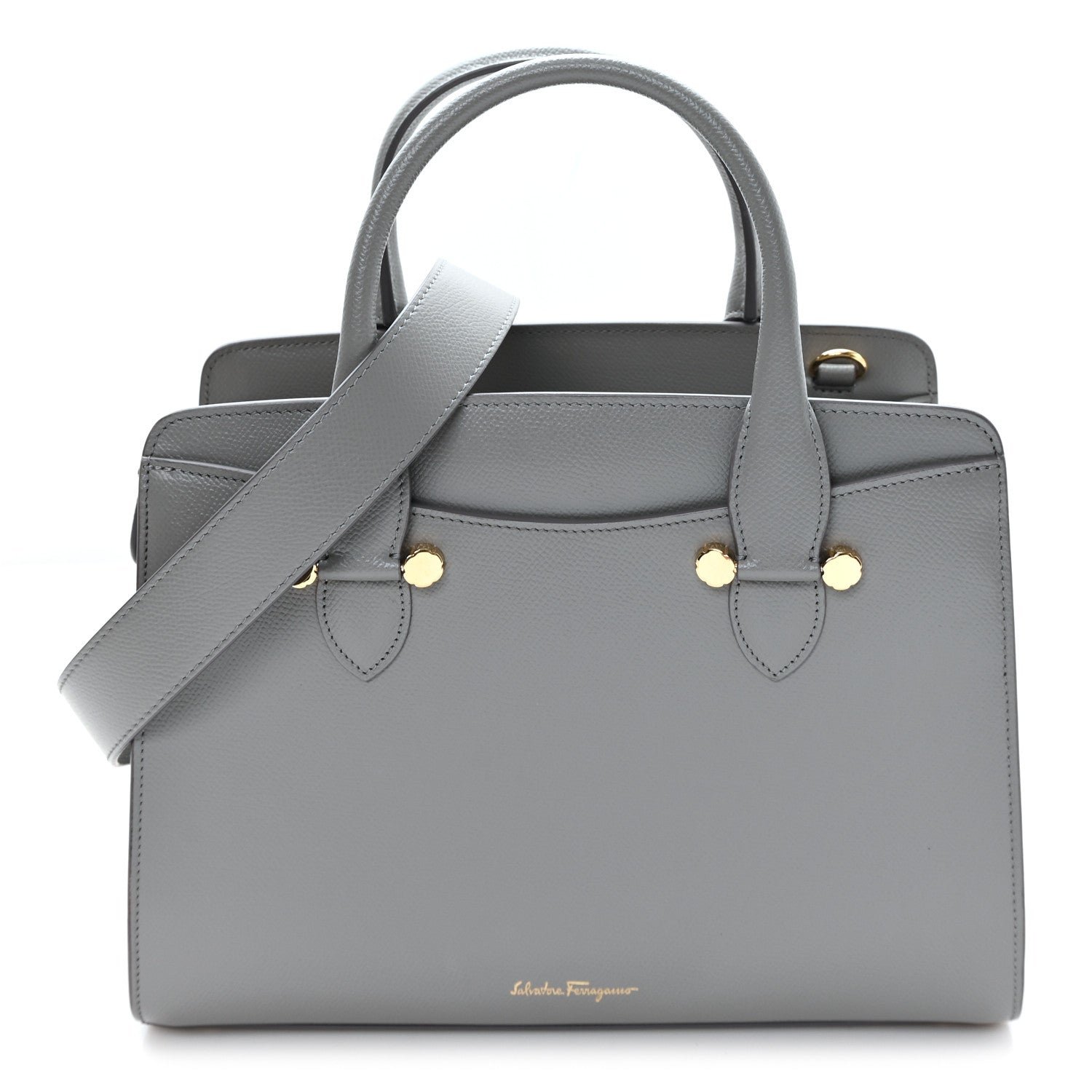 Salvatore Ferragamo Hammered Calfskin Today Satchel Grey