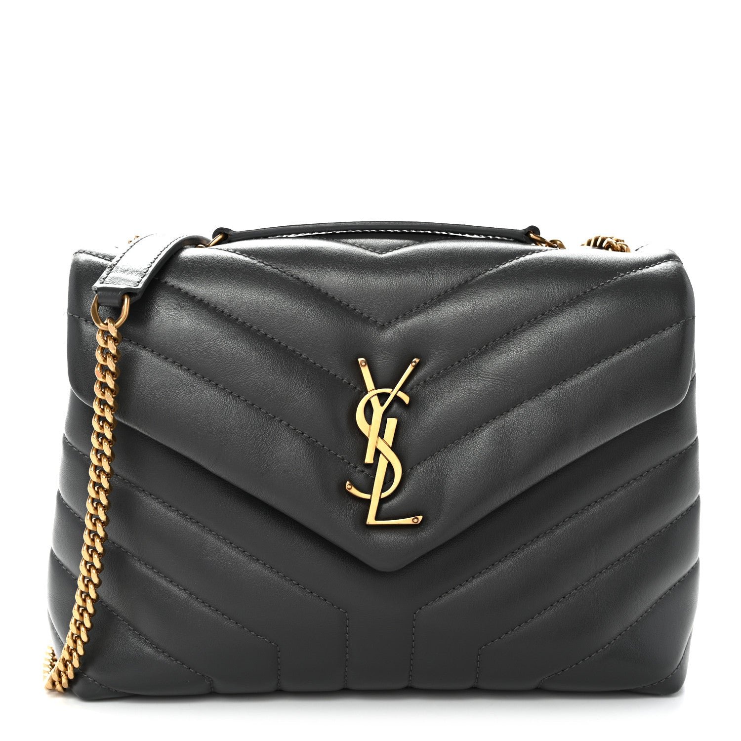 Saint Laurent Calfskin Y Quilted Monogram Small Loulou Chain Satchel Storm