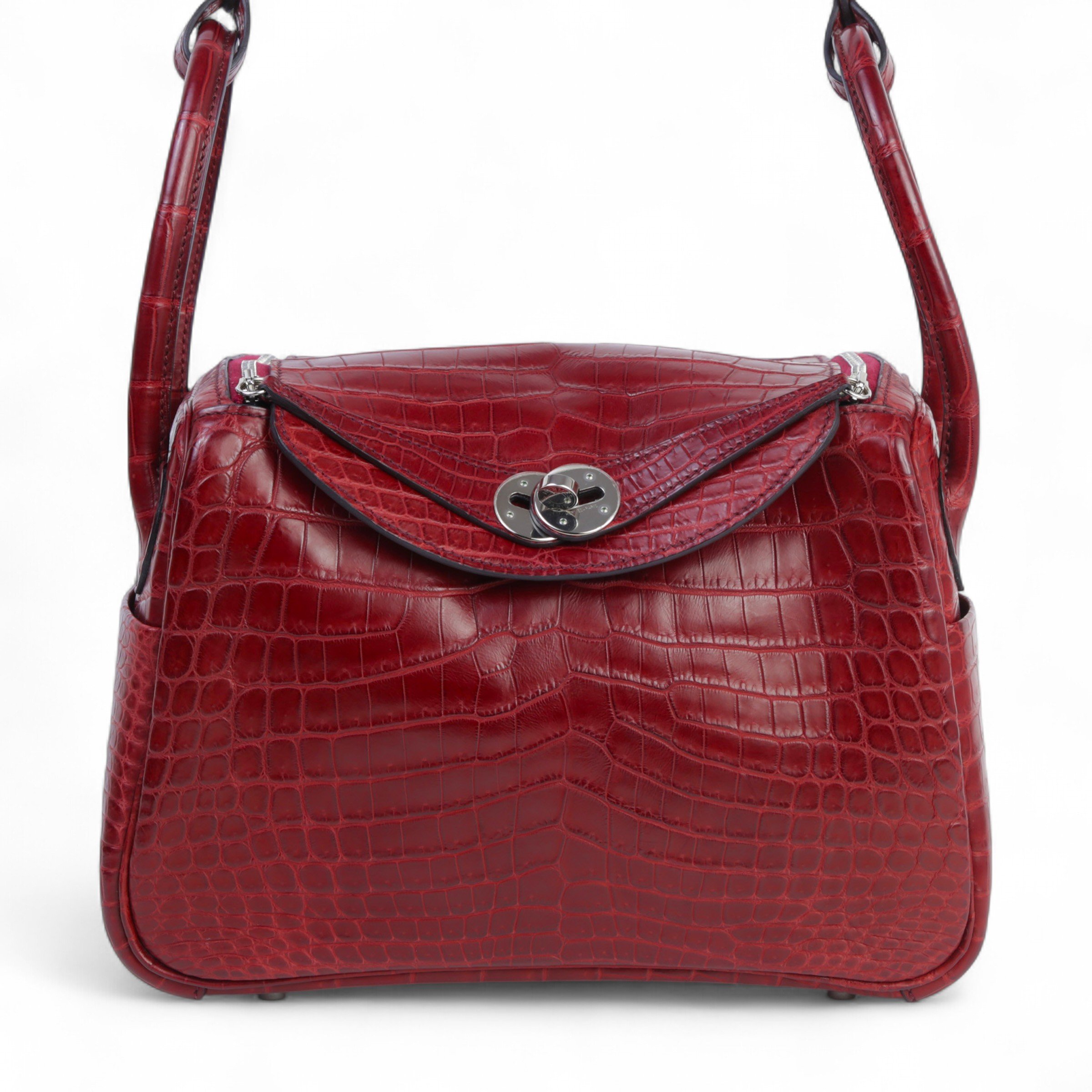 Hermes Excellent ( Rank SA ) HERMÈS Lindy 26 Rouge H (55) Matte Niloticus Crocodile Palladium hardware X (2016)