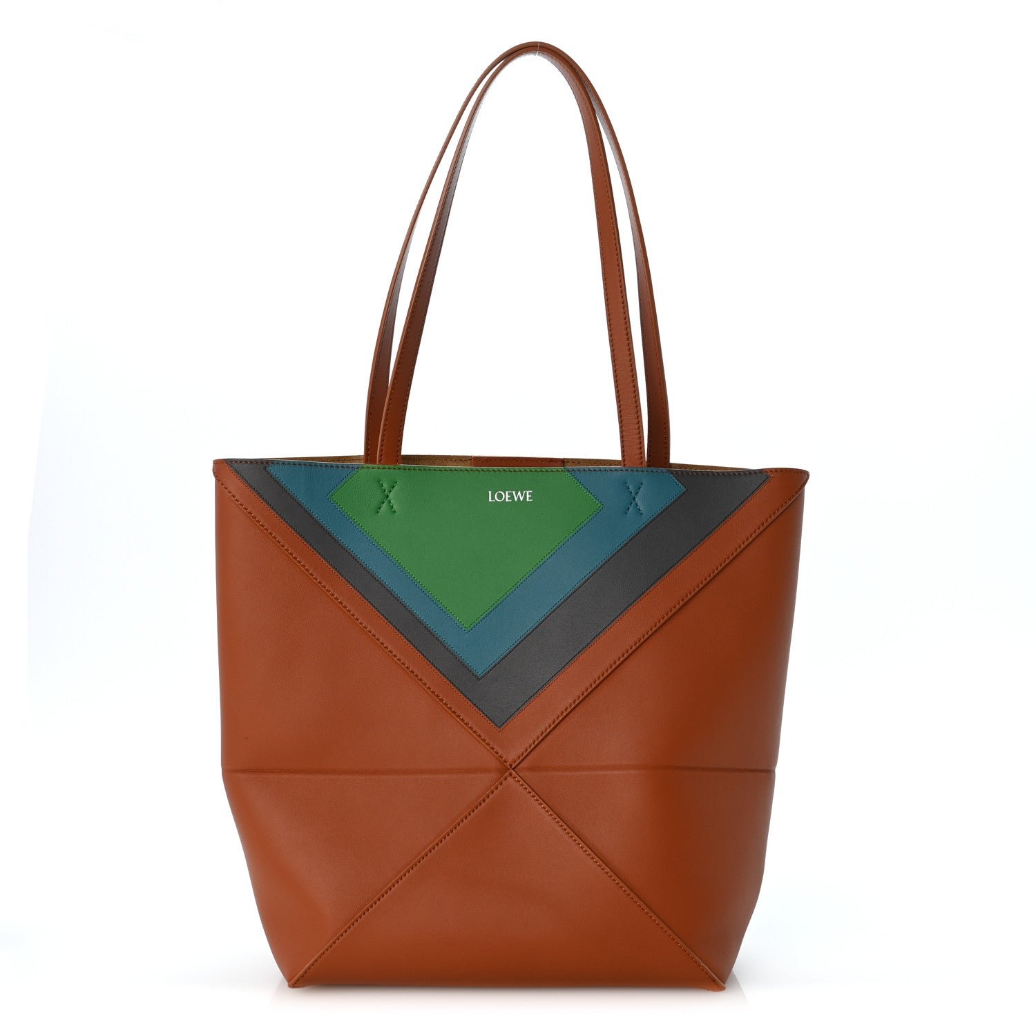 Loewe x Albers Calfskin Medium Puzzle Fold Tote Caramel Bright Green
