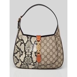 Gucci Gucci Beige/Ebony GG Coated Canvas/Snakeskin Jackie 1961 Small Shoulder Bag