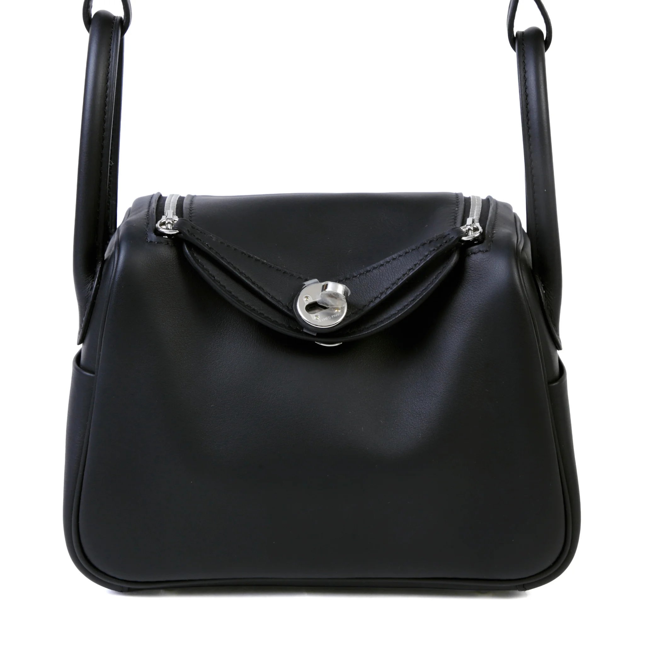 Hermes Mini Lindy II Verso Noir (89) Bleu Tie (P5) Swift Palladium hardware K (2025)