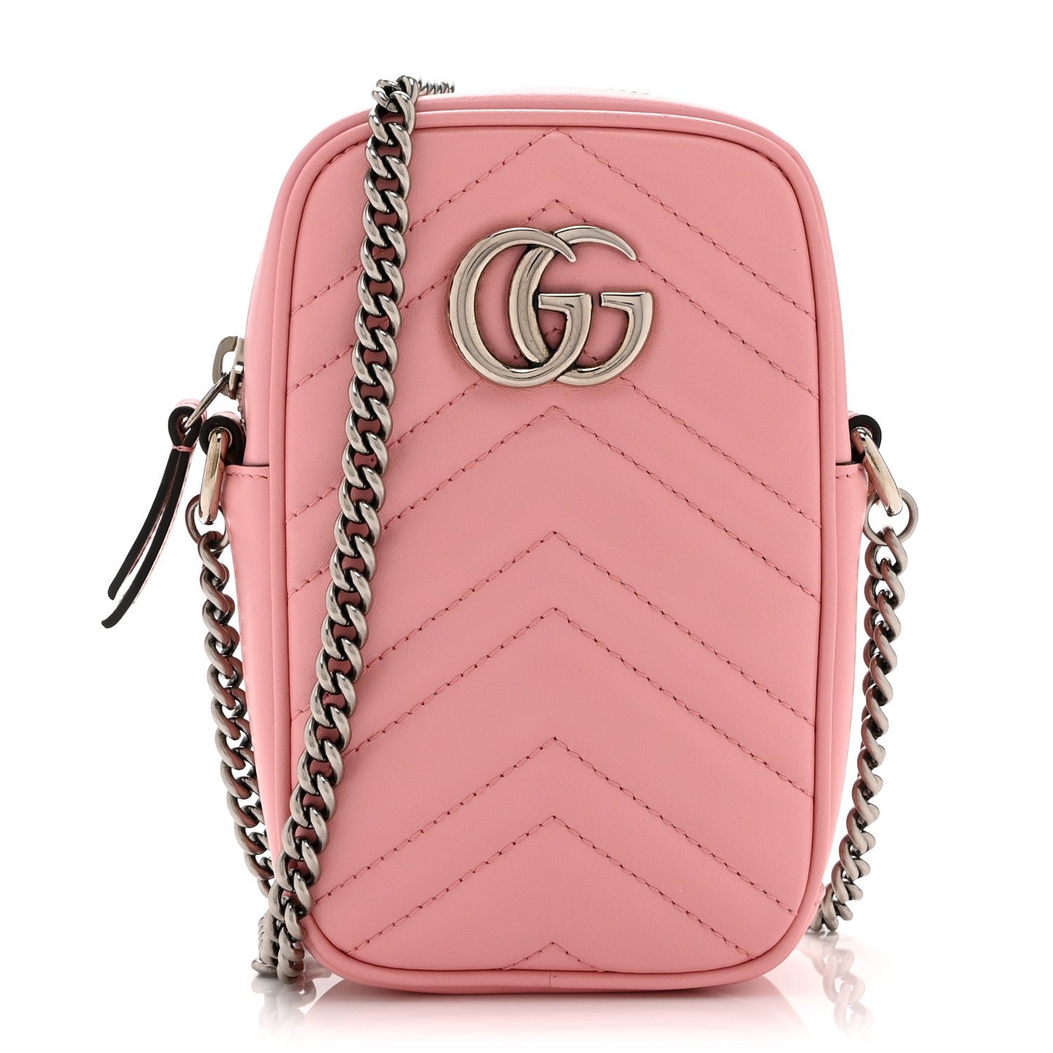 Gucci Calfskin Matelasse Mini GG Marmont Crossbody Bag Wild Rose