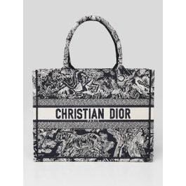 Dior Christian Dior Blue/White Toile De Jouy Embroidered Canvas Medium Book Tote Bag