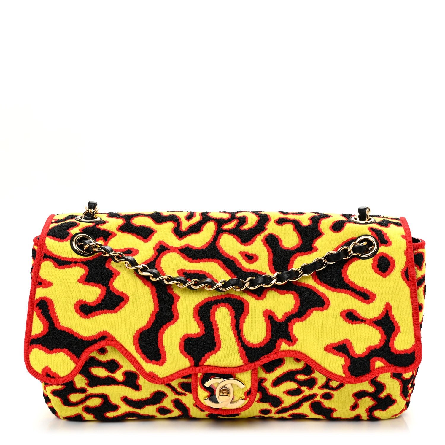 Chanel Mixed Fibers Magma Maxi Flap Yellow Black Red