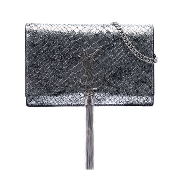Calf Leather Python Embossed Metallic Leather Classic Monogram Kate Tassel Wallet on Chain