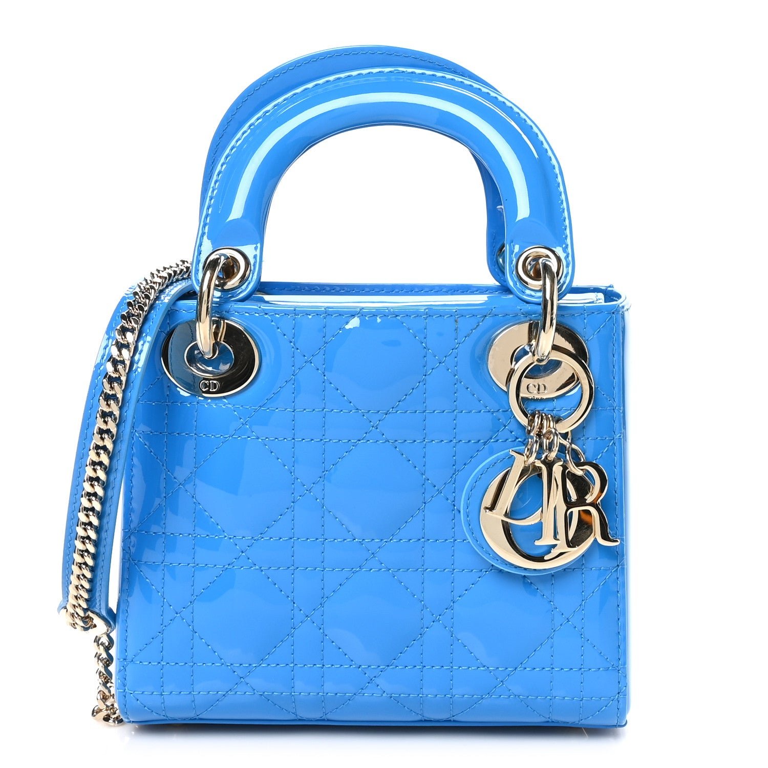 Dior Patent Cannage Mini Lady Dior Blue