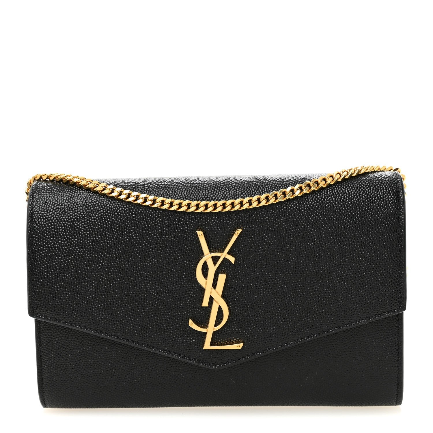 Saint Laurent Grain de Poudre Uptown Chain Wallet Black