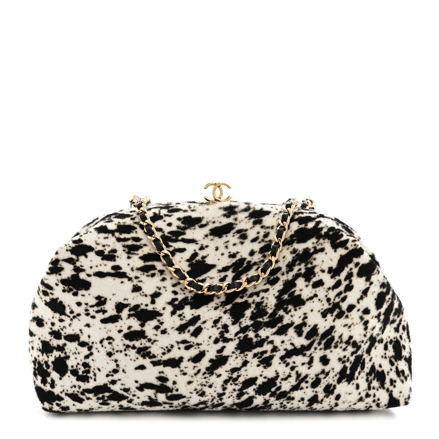 Chanel Lambskin Pony Hair Printed Clutch With Chain Black White