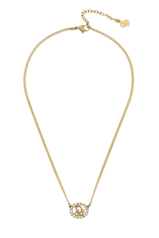 Dior Gold Crystal Oval Logo Necklace