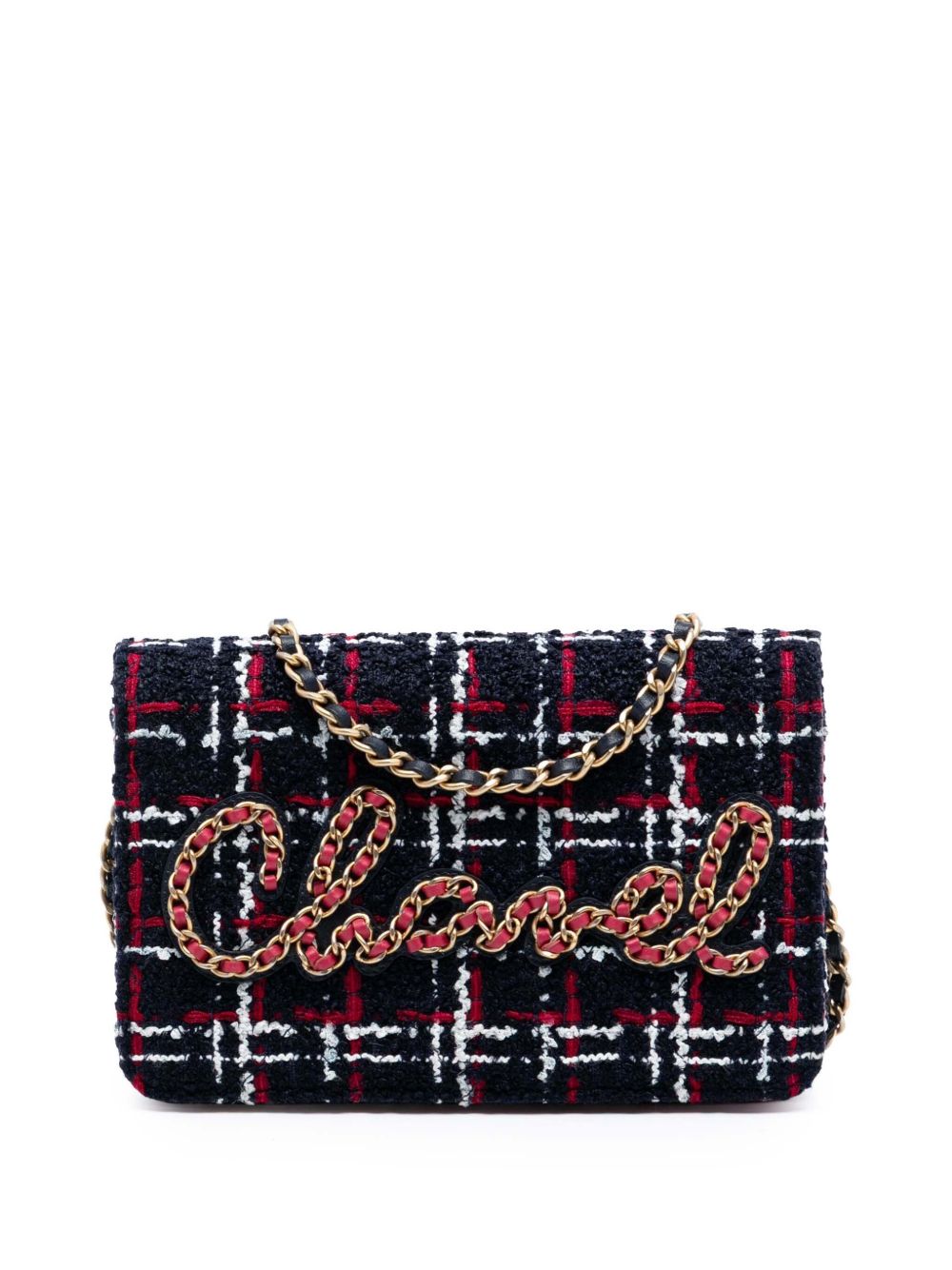 2020 Tweed Written in Chain Logo Wallet on Chain crossbody bag