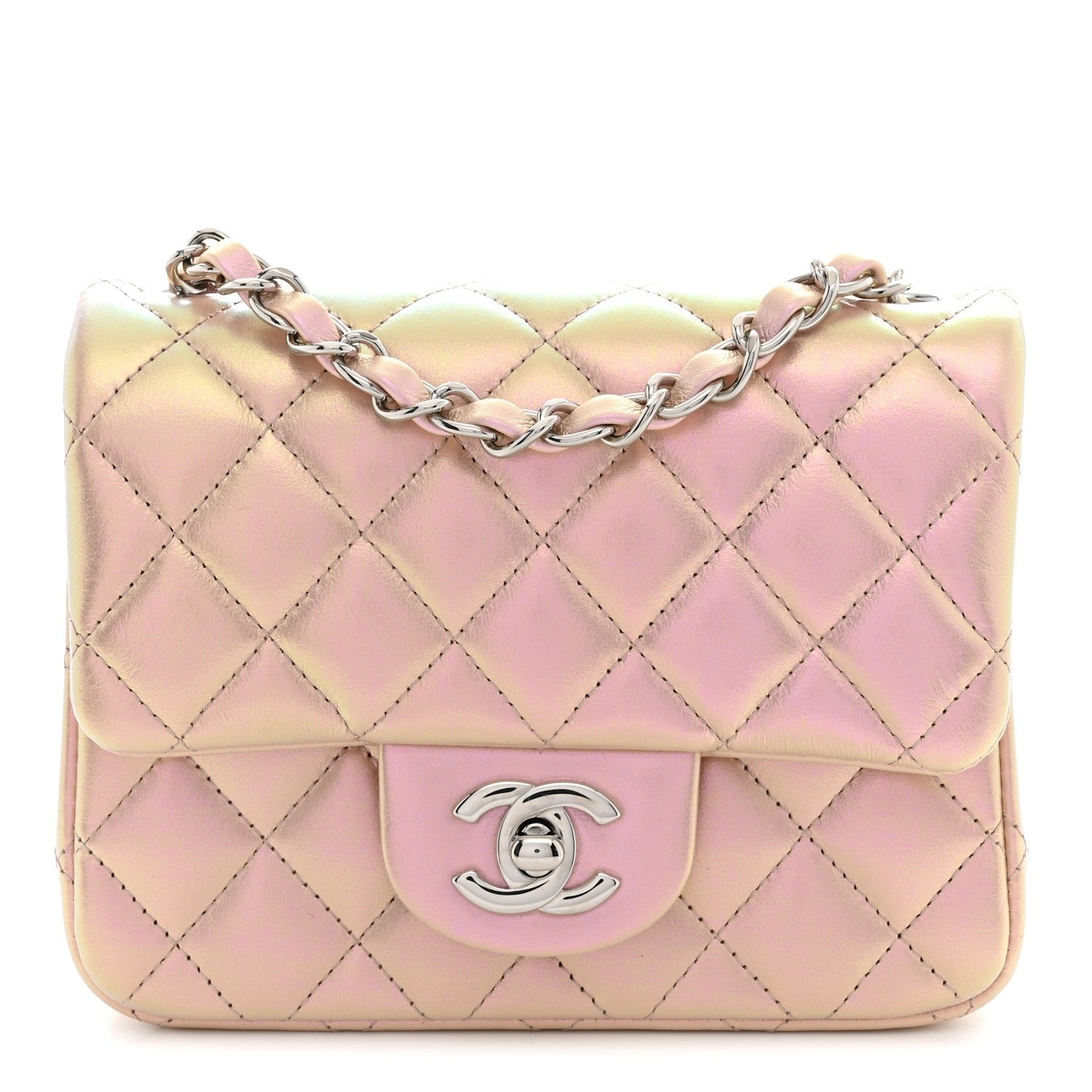 Chanel Iridescent Calfskin Quilted Mini Square Flap Pink