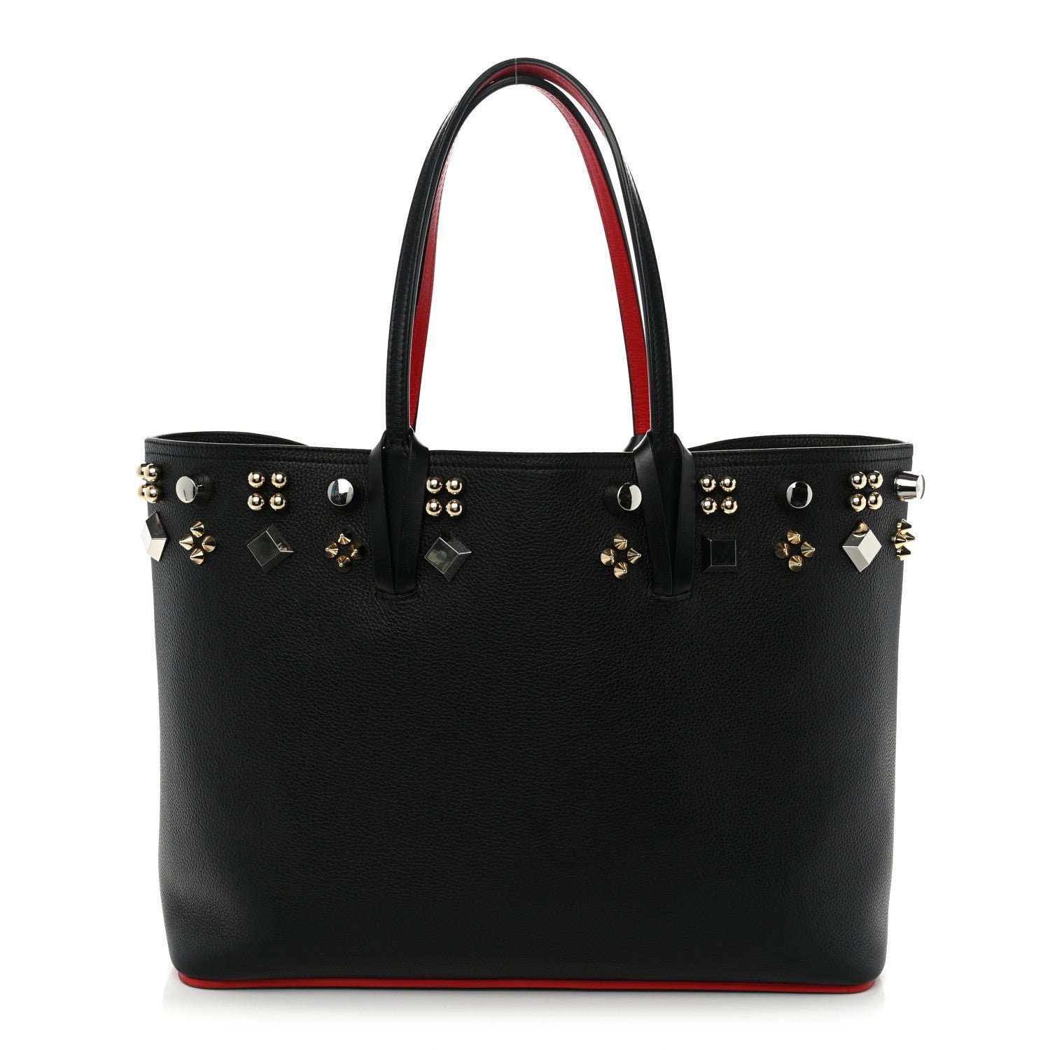 Christian Louboutin Calfskin Empire Spike Studded East West Cabata Tote Black Gold