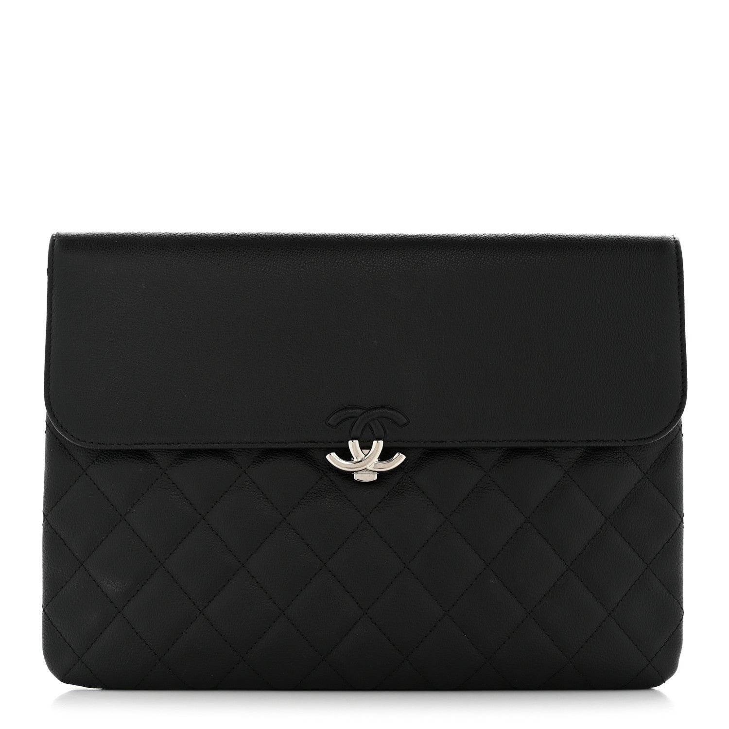 Chanel Grained Calfskin Quilted CC Box Pouch Black