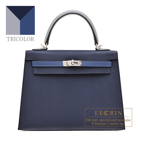 Hermes Hermes Kelly Tricolore bag 25 Sellier Blue abysse/Blue tie/Gris pantin Epsom leather Silver hardware