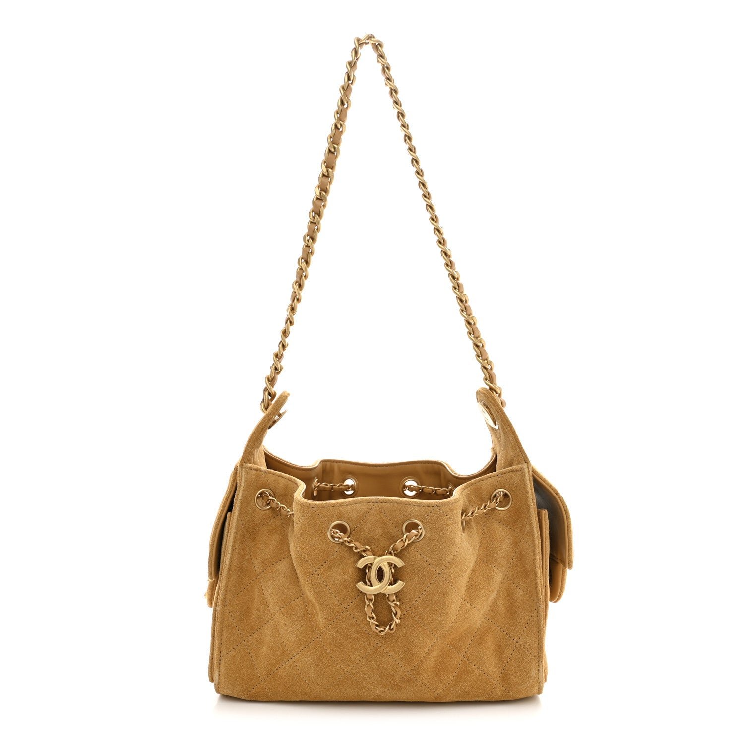 Chanel Suede Quilted Mini Chanel 25 Handbag Beige