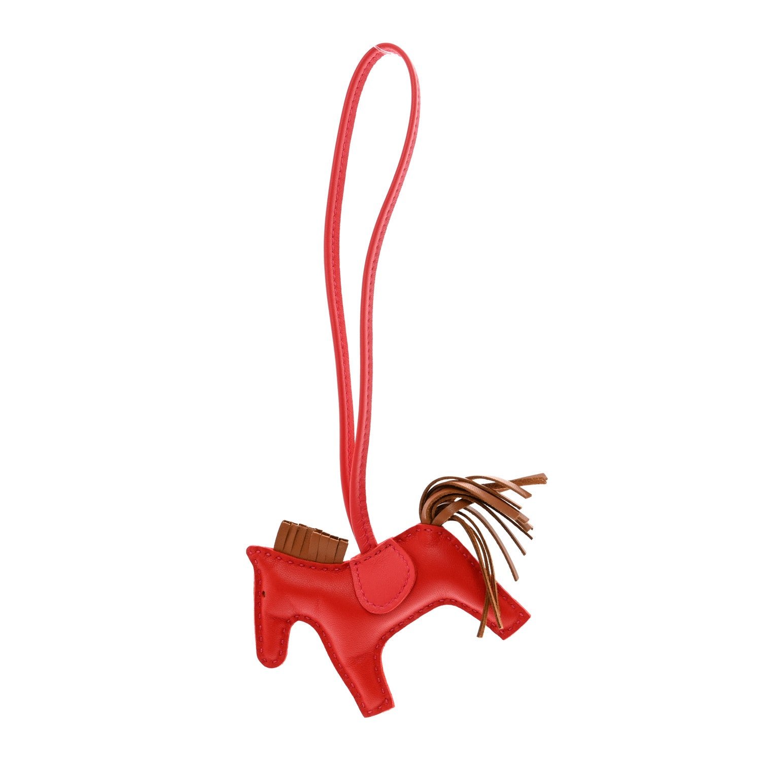 Hermes Milo Lambskin Grigri Rodeo Horse Bag Charm PM Rouge Indien Gold Bougainvillea