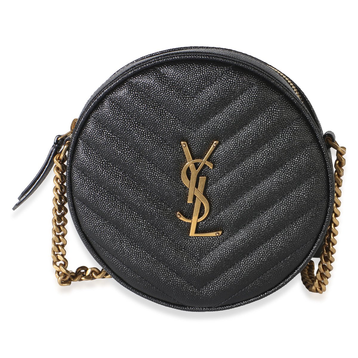 Black Grain De Poudre Matelasse Chevron Round Vinyle Camera Bag
