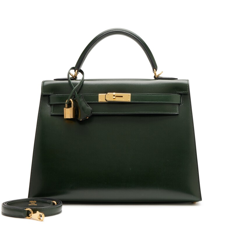 Hermes Vert Fonce Box Sellier Kelly 32 Gold Hardware, 2008