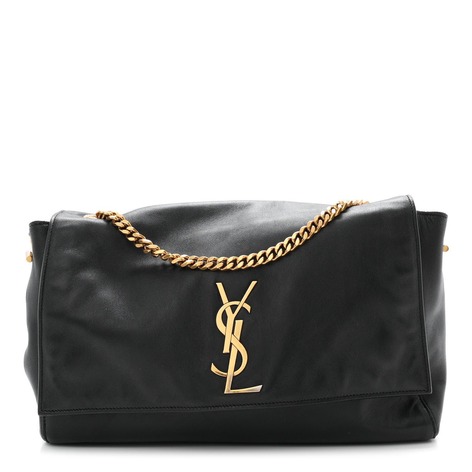 Saint Laurent Smooth Calfskin Suede Medium Reversible Monogram Kate Satchel Black