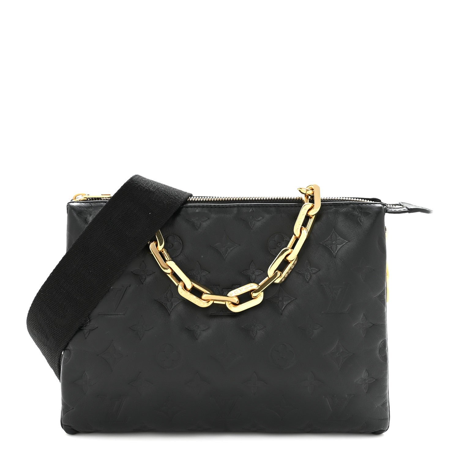 Louis Vuitton Lambskin Embossed Monogram Coussin PM Black