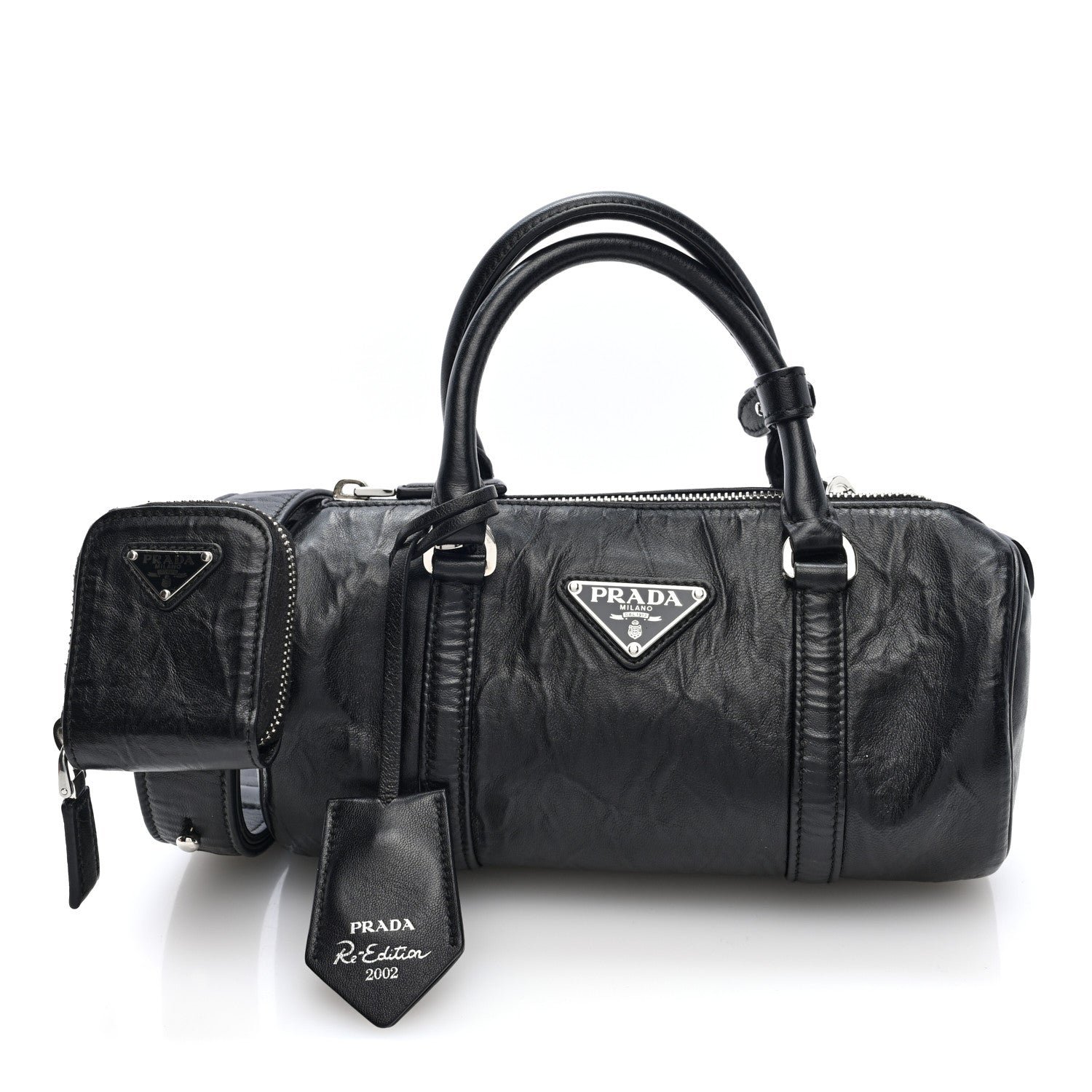 Prada Nappa Antique Re-Edition 2002 Barrel Shoulder Bag Black