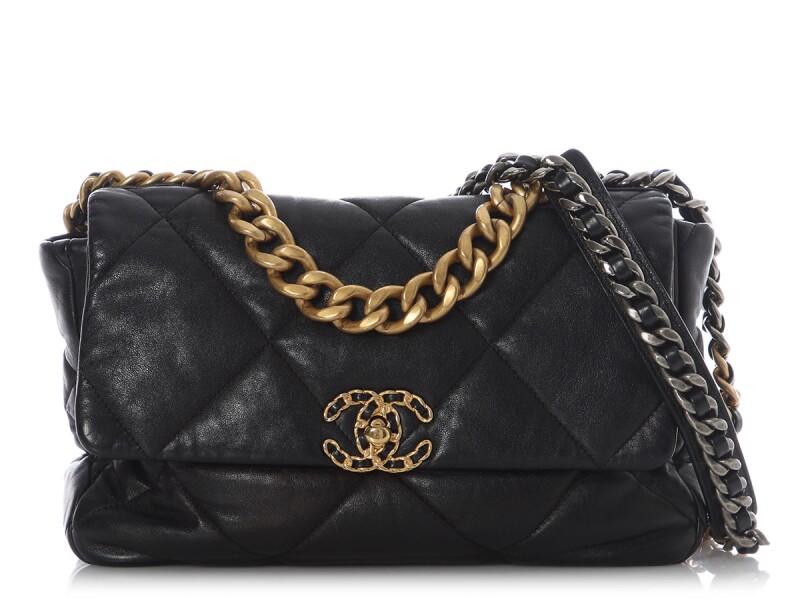 Black Quilted Lambskin Medium 19 Flap Bag Gold and Ruthenium Hardware, 2020