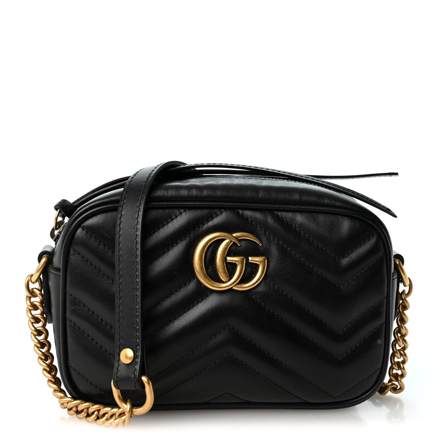 Gucci Calfskin Matelasse Mini GG Marmont Chain Shoulder Bag Black