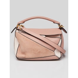 Loewe Pink Calfskin Leather/Suede Small Puzzle Bag