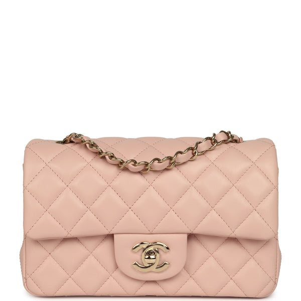 Chanel Mini Classic Rectangular Flap Bag Light Pink Lambskin Light Gold Hardware