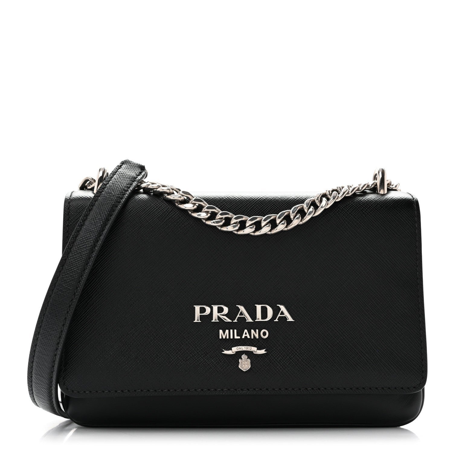 Prada Saffiano Soft Calf Chain Crossbody Bag Black