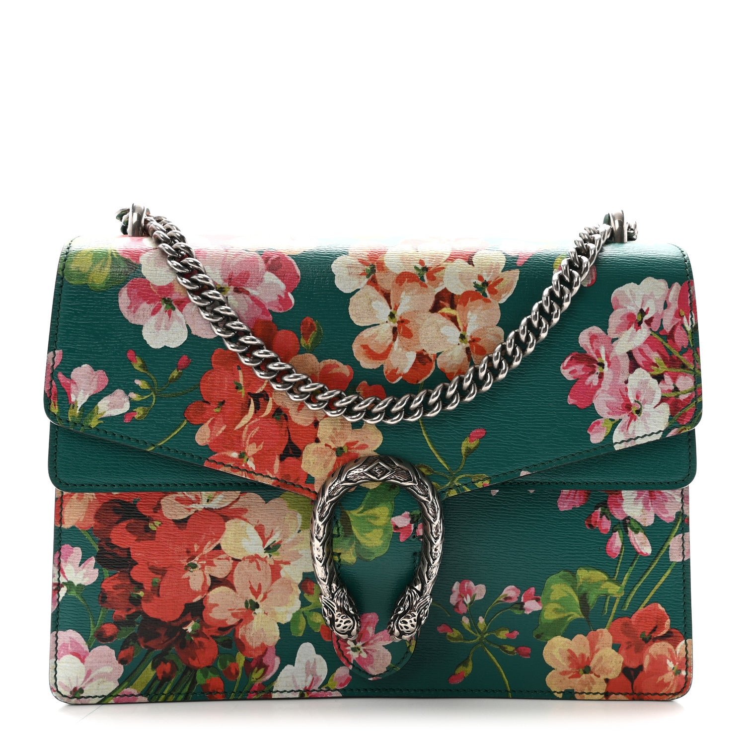 Gucci Calfskin Blooms Print Medium Dionysus Shoulder Bag Bright Emerald Multicolor