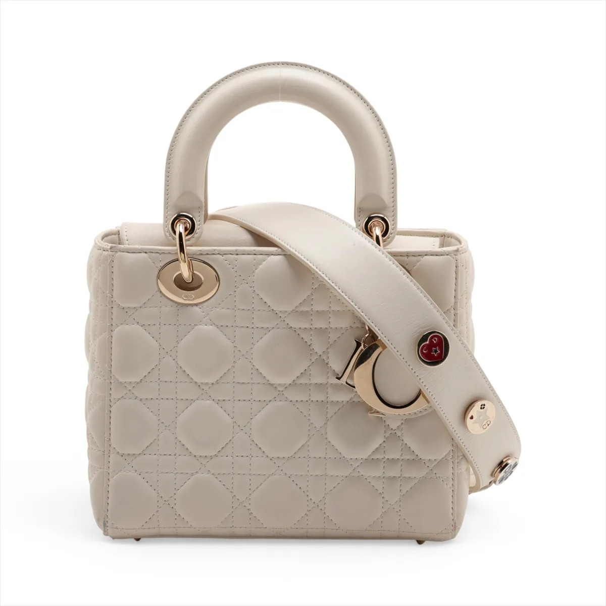 Dior Christian Dior My Lady Dior Cannage Leather 2 Way Handbag Ivory