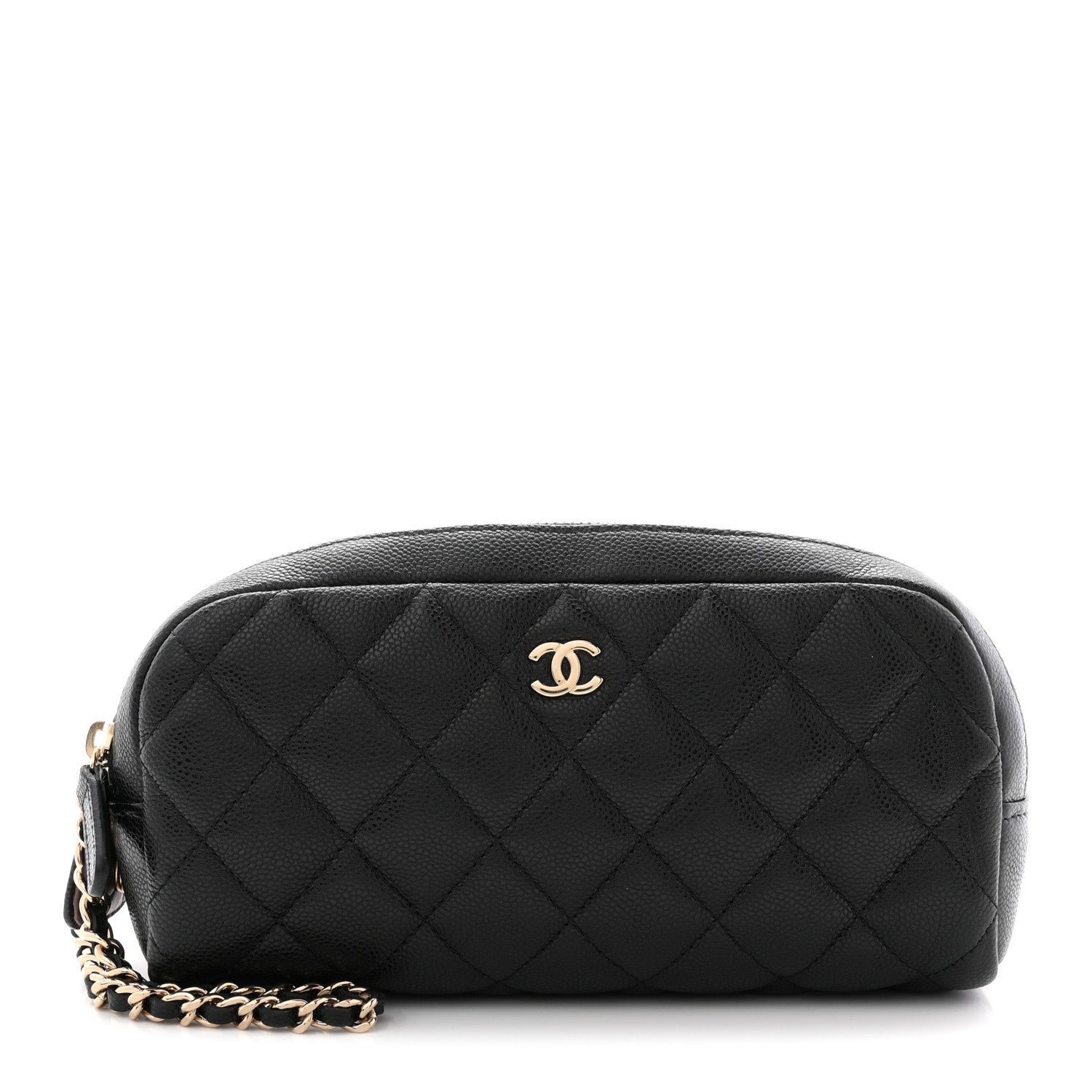 Chanel Caviar Quilted Double Zip Pouch Cosmetic Case Black