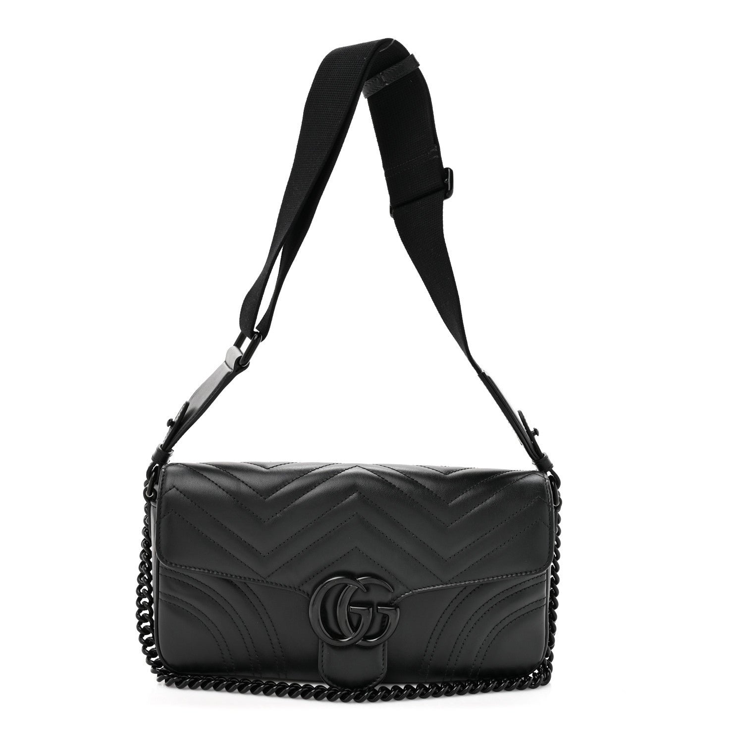 Gucci Calfskin Matelasse Monochrome GG Marmont Crossbody Shoulder Bag Black