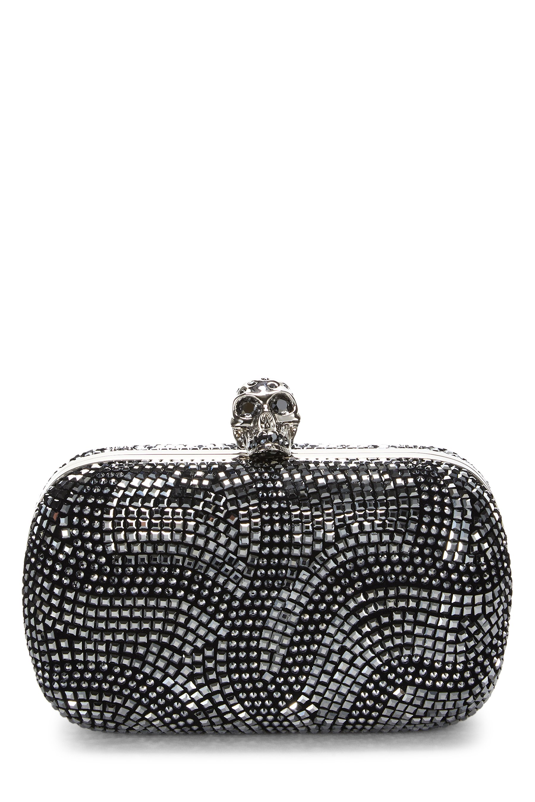 Black Embellished Skull Box Clutch