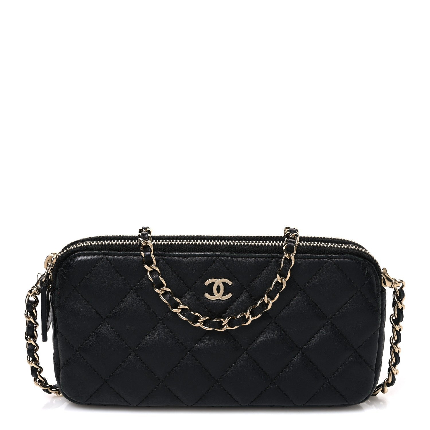 Chanel Lambskin Quilted Small Clutch With Chain Black