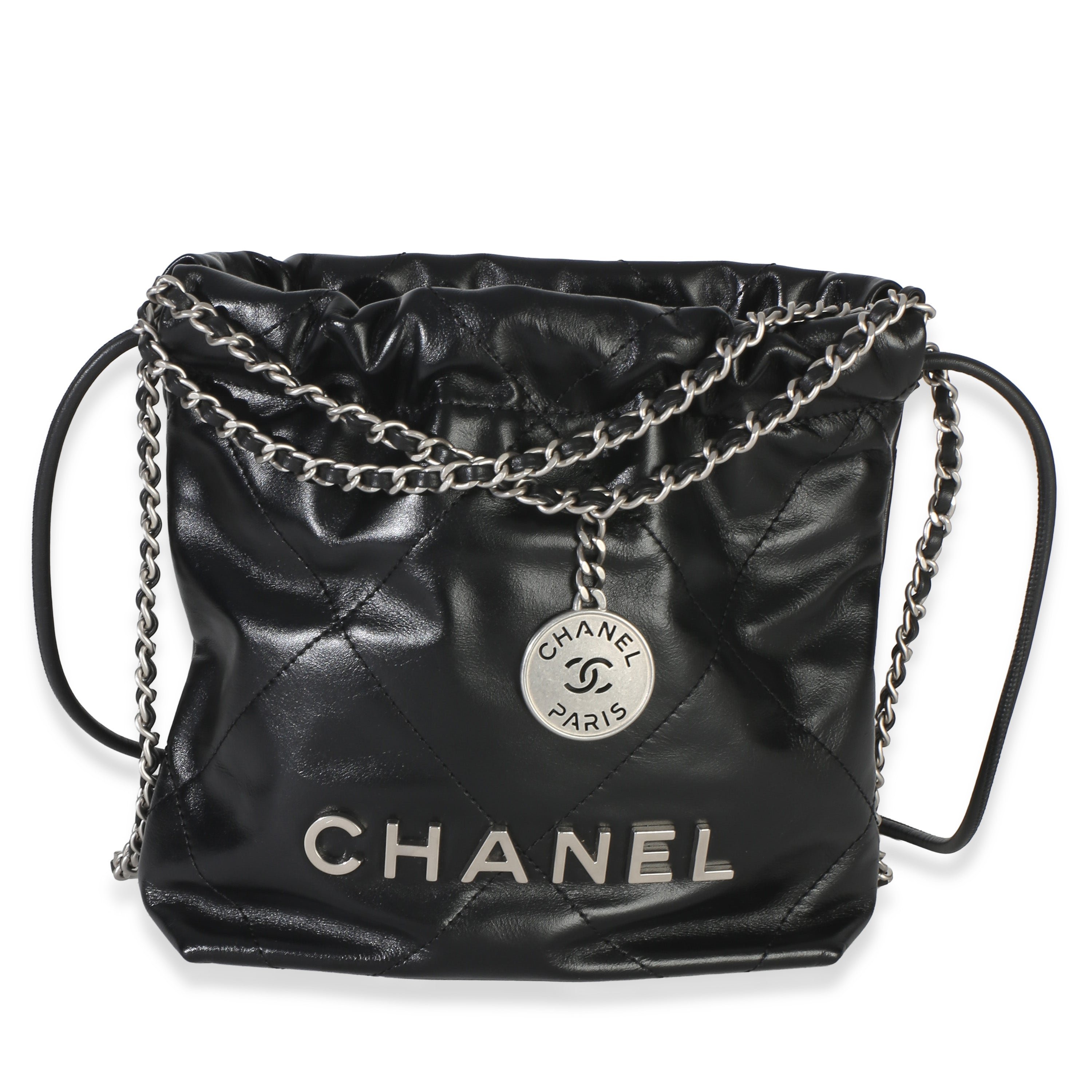 Black Quilted Calfskin Chanel 22 Mini Hobo