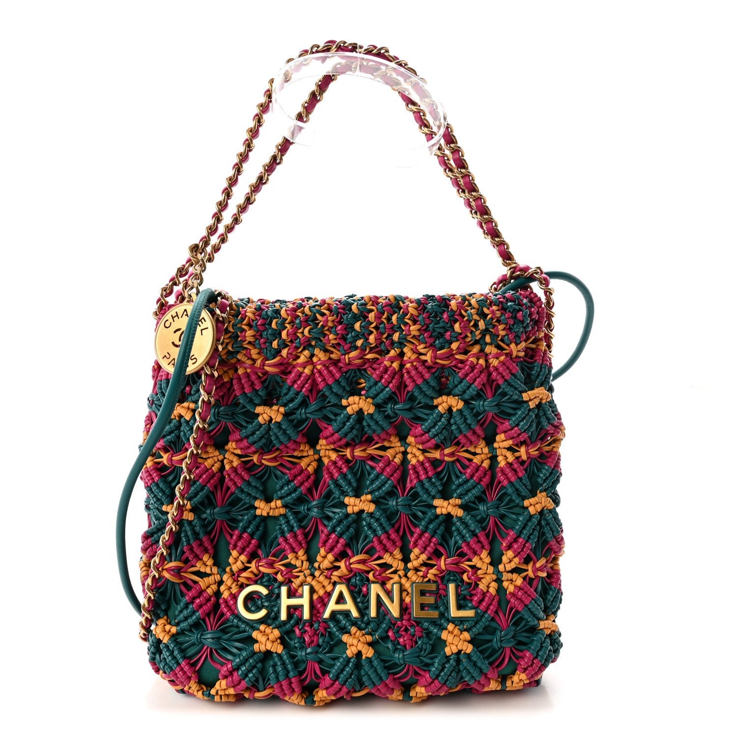 Chanel Calfskin Macrame Mini Chanel 22 Green Purple Yellow