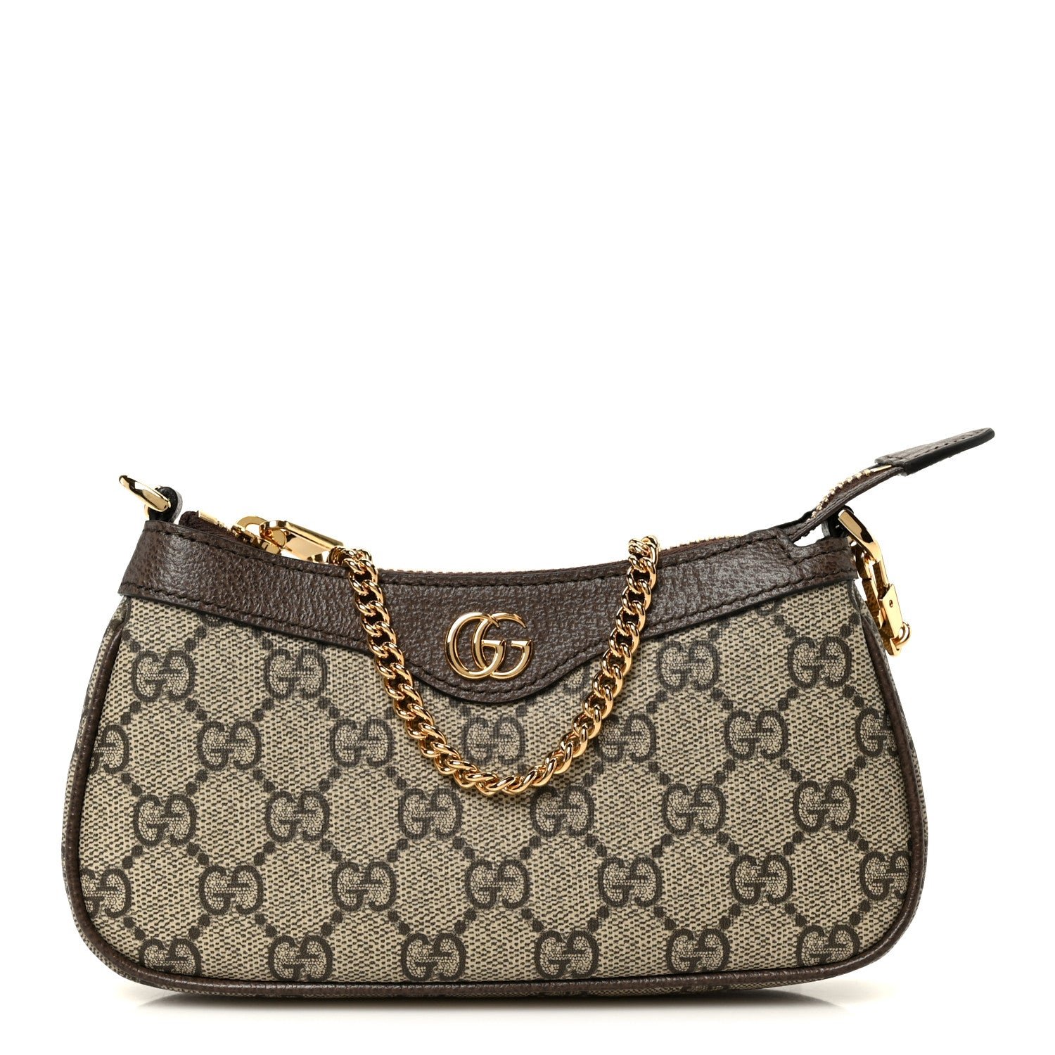 Gucci GG Supreme Monogram Textured Dollar Calfskin Mini Ophidia Chain Bag Beige Ebony
