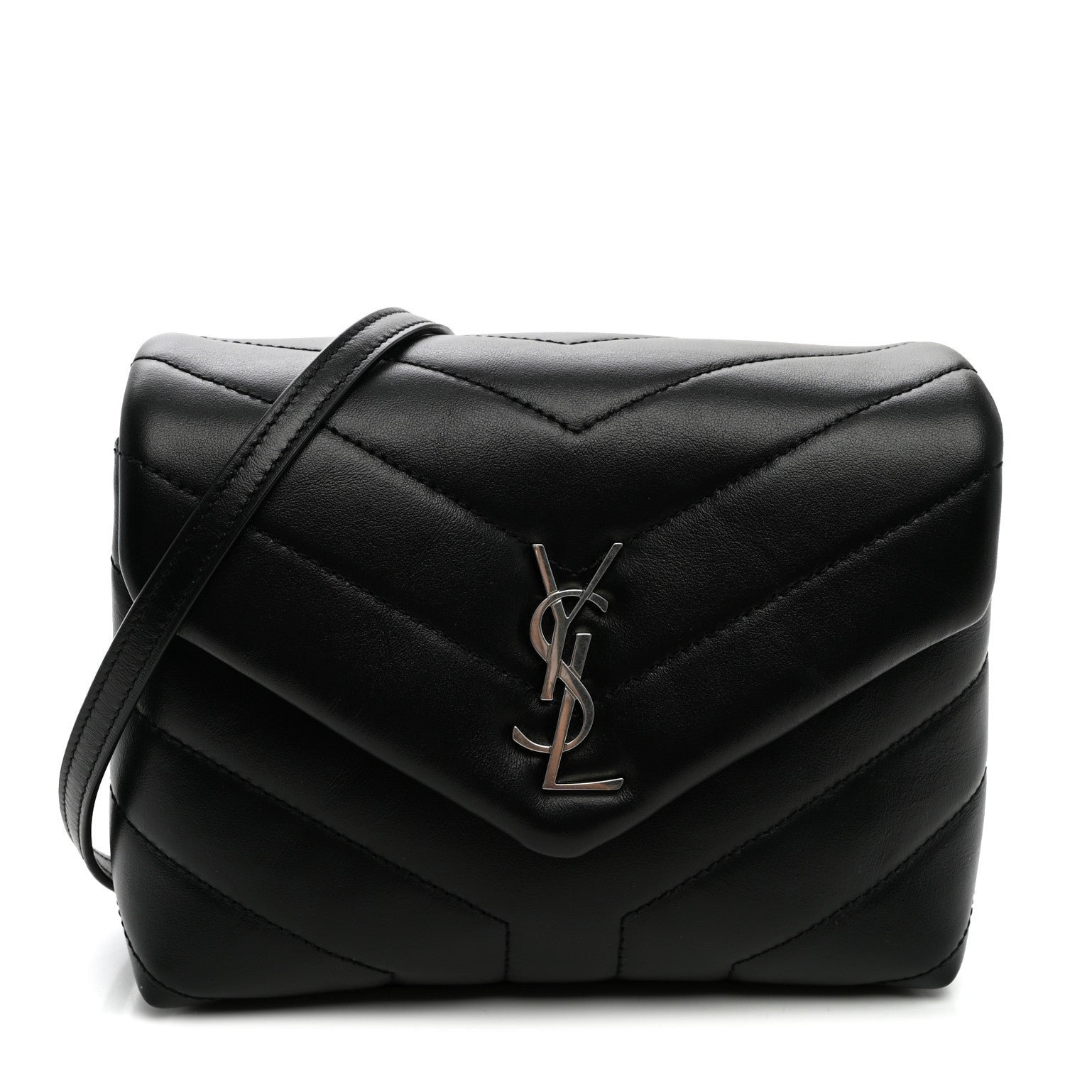 Saint Laurent Calfskin Y Quilted Monogram Toy Loulou Crossbody Bag Black