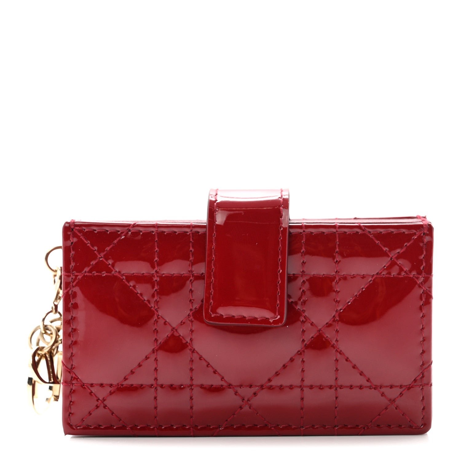 Dior Patent Cannage Lady Dior 5-Gusset Card Holder Rouge Ceris
