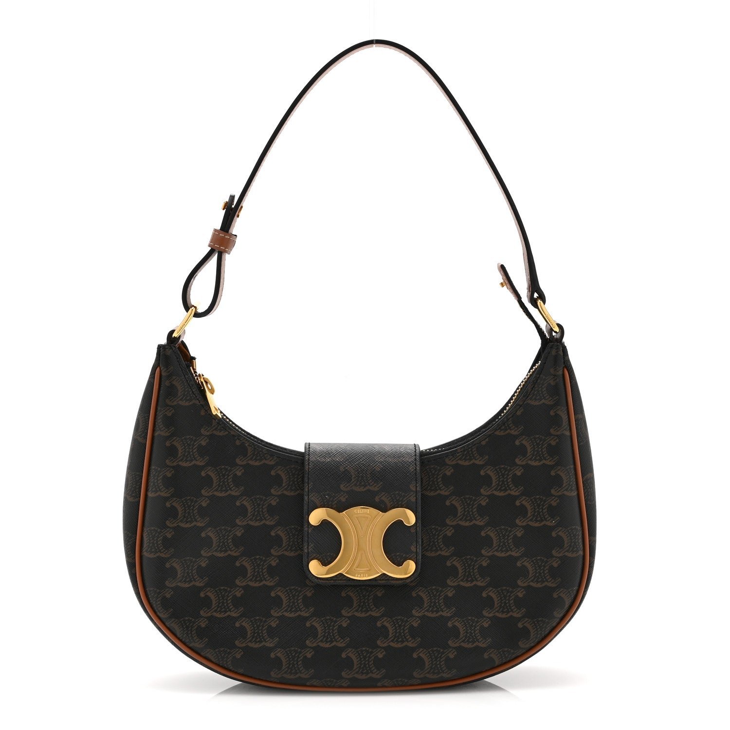 Celine Triomphe Canvas Calfskin Medium Strap Ava Triomphe Shoulder Bag Tan