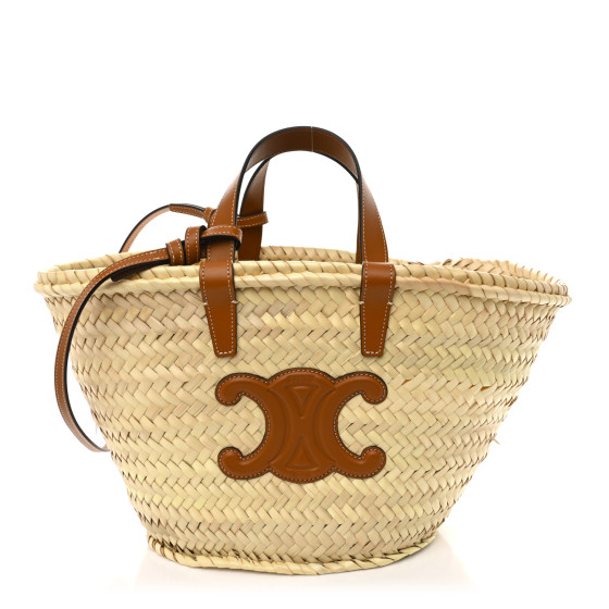 Celine Palm Leaf Calfskin Triomphe Teen Panier Tan