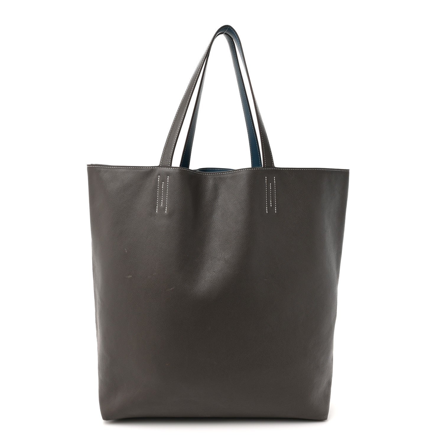 Hermes Taurillon Clemence Double Sens 45 Reversible Tote Bleu Izmir Etain