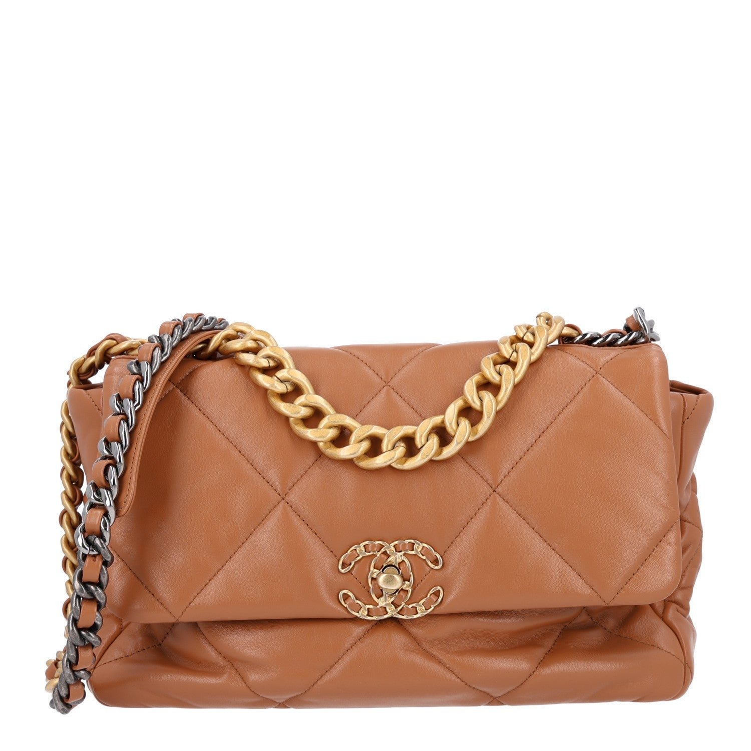Chanel Lambskin Quilted Large Chanel 19 Flap Brown