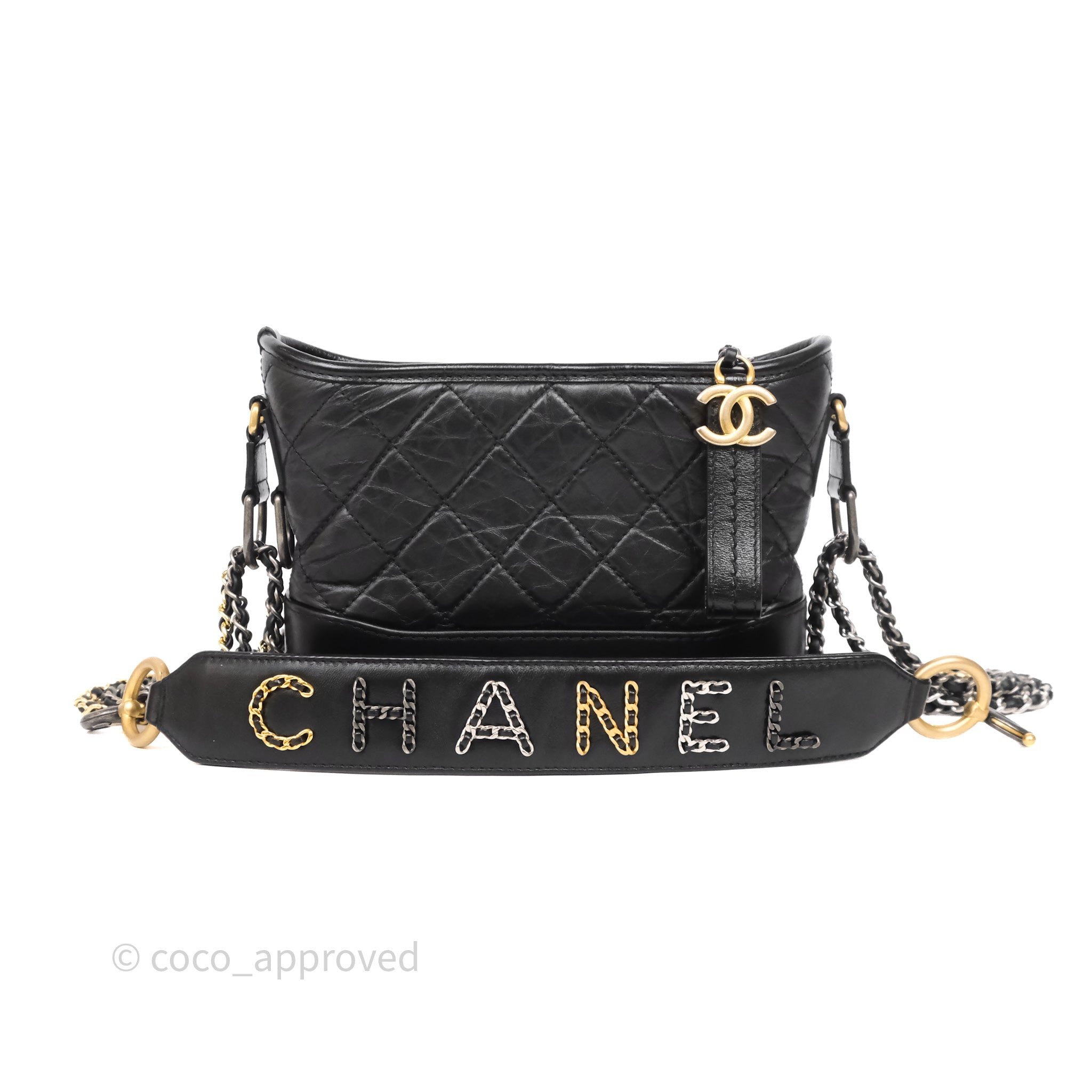 Chanel Small Gabrielle Hobo with Logo Handle Black Aged Calfskin