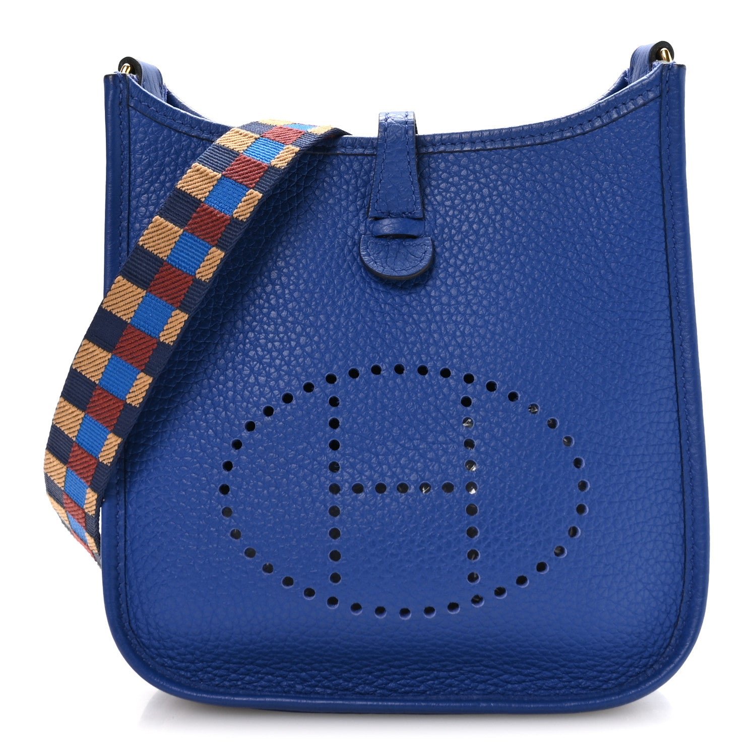 Hermes Taurillon Clemence Maxi Quadrille Evelyne TPM Royal Bleu Bleu Bill Biscuit Rouge H